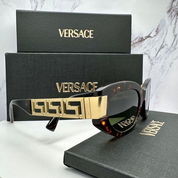 New VERSACE Sunglasses Brown Gold Acetate & Metal Cat Eye w/ Case main image 14